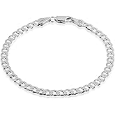 QUADRI Cuban Link Chain Bracelet for Men Women, 5mm or 7mm, 925 Sterling Silver, Made in Italy, 7-9 Inch, Diamond-Cut, Gift Box Included
