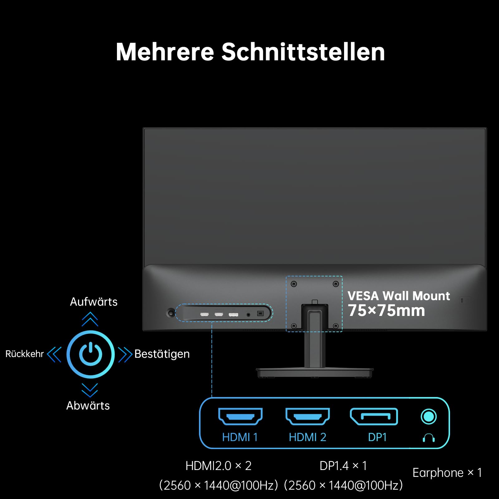 KTC Monitor 27 Zoll, QHD 2K 100Hz (OC 120Hz) - IPS Panel, Anti-Blaulicht Bildschirm, 96% DCI-P3, 126% sRGB, VESA 75 * 75mm, 350 cd/m², Adaptive Sync, PC Monitor für Casual und Arbeiten 7