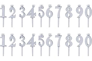 20 Pieces Silver Number Candle Holders for Birthday Anniversaries Cakes, Reusable Cake Topper Decorations Candleholders, Meta