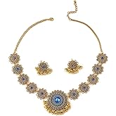 Bollywood Indian Jewelry Sets for Women Wedding Party Jewelry Flower Tassel Beaded Dangle Earring Oxidized Indian Choker Necklace Gold-Tone Plated Zirconia Jhumkas Chandelier Earrings Boho Jewelry