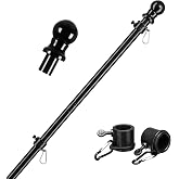 Flag Pole for Outside House, 1" Dia , 2 Tangle Free Rings,Heavy Duty Metal | Heavy Duty 0.8 Mm Wall, 6ft Adjustable, Non Tangle Rings, Fits 2x3/3x5/4x6 FT Flags,Bracket Not Included,Black