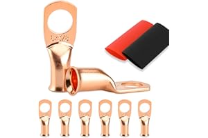 HOUSUN Battery Cable Ends, 8PCS 6 Gauge Wire Connectors 3/8 Copper Wire Lugs, Bare Copper Eyelets with Heat Shrink Tubing