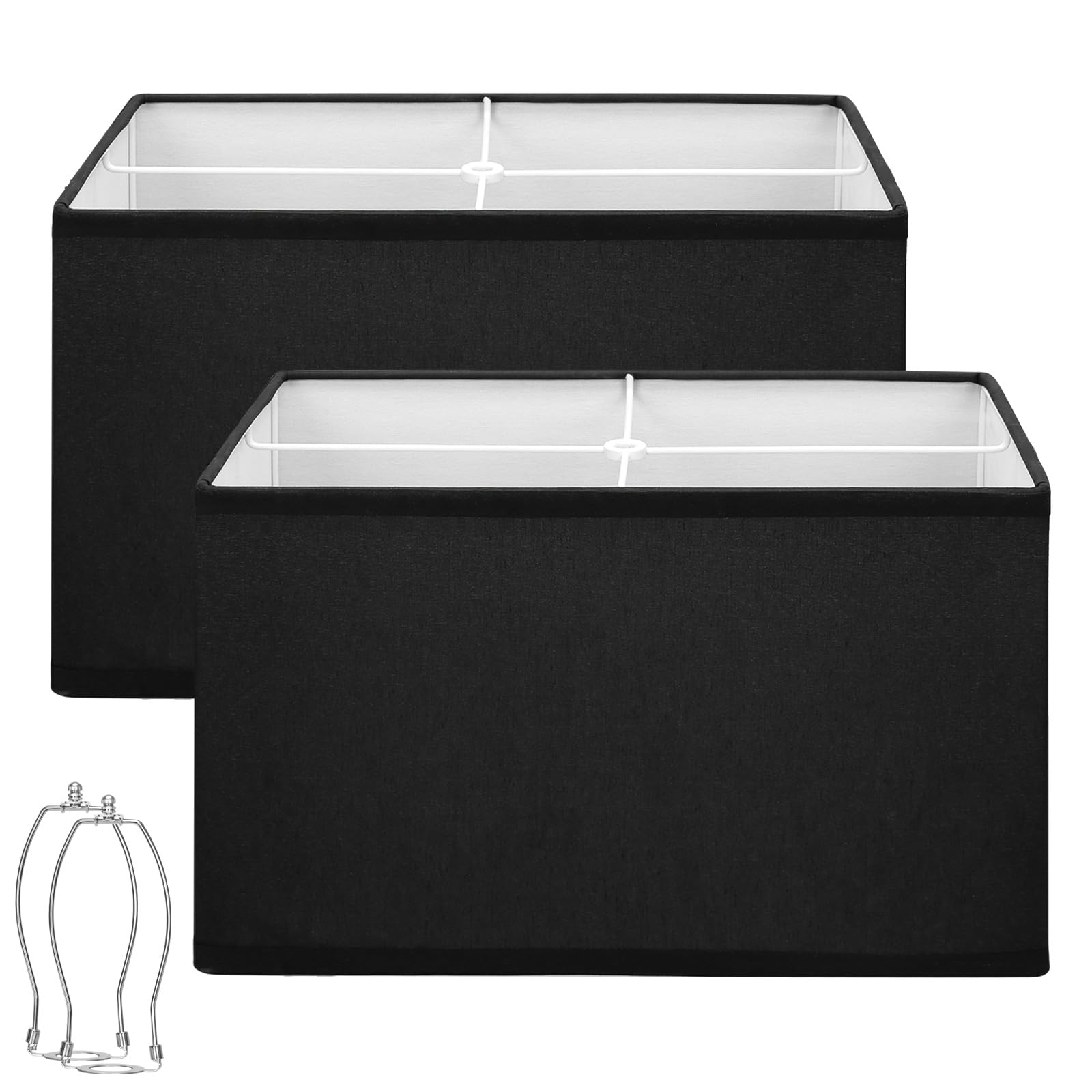 Photo 1 of Black Lamp Shades Set of 2, Large Rectangle Lampshades Replacement, 16"L x 8"W x 10"H, Fabric Lamp Shade for Table Lamps Floor Lamps, Spider, Harp Holders Included, Easy Assembly Required