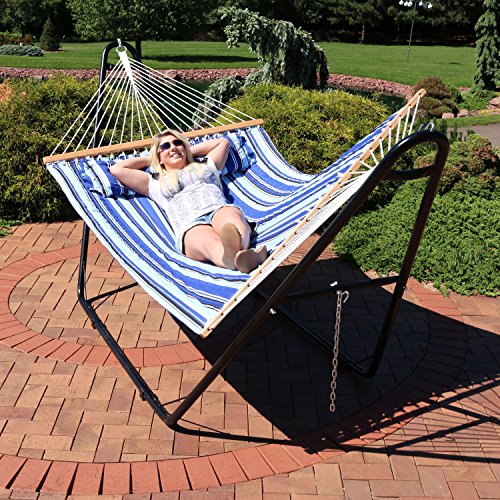 Sunnydaze Quilted Double Hammock with Stand Large 2Person HeavyDuty Hammock with MultiUse