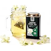 TETWIN Jasmine Green Tea Bags, 40ct Resealable Tin – Organic Loose Leaf Tea Scented with Fresh Jasmine Flowers, USDA Organic Full Leave Teabags, Light Caffeine, Naturally Aromatic