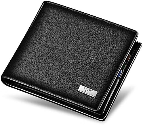 Premium Leather Bi-Fold Wallet Business Casual Wallet Black Short Wallet for Men