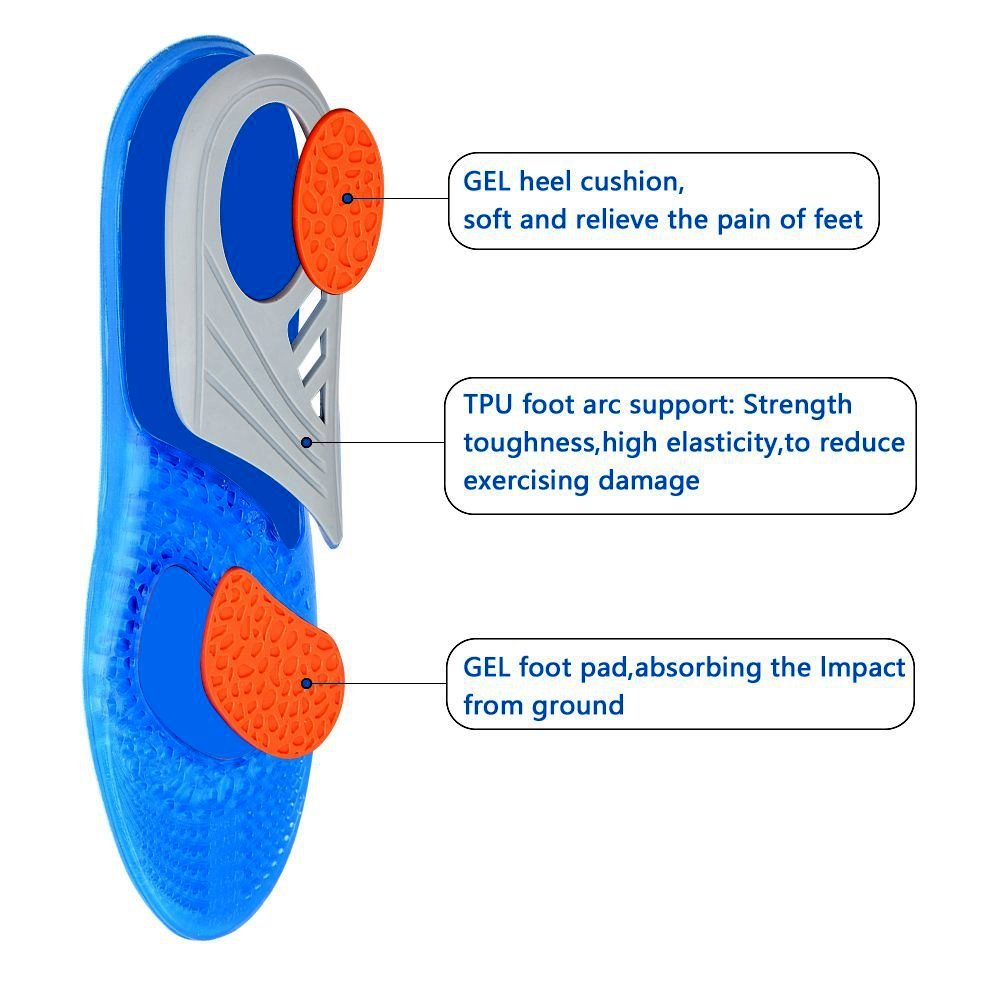 GEL Sports Insoles, Samxu Unisex-adult inserts with Best buffer and Shock Absorption, Relieve Foot Pain and Fasciitis for Man