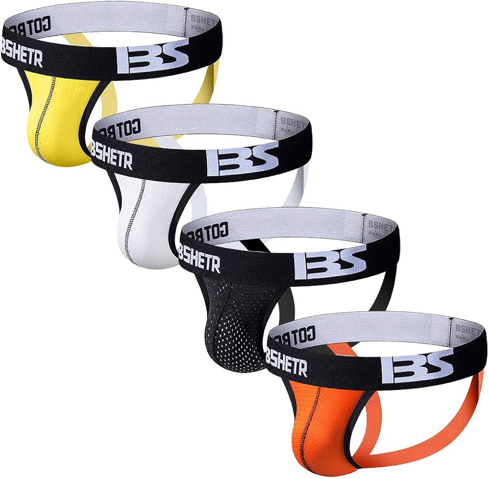 BSHETR Men's Athletic Supporters Jockstraps 4Pack Multicolored Mesh