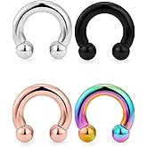 SCERRING PA Ring Internally Threaded Circular Barbells Horseshoe Monster Screwball Rings 316L Surgical Steel Pierced Body Jewelry 2G 4G 6G 8G