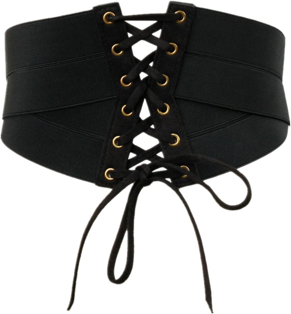 Women's Lace-up Cinch Belt Elastic Stretch Wide Band Waspie Corset Waist Belt