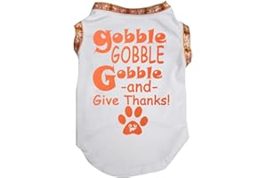Petitebella Gobble Gobble Gobble and Give Thanks Puppy Dog Shirt (White/Orange, Medium)