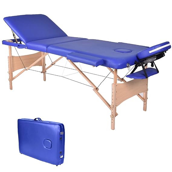 Wellhome Portable 3 Section Wooden Massage Table Lightweight Adjustable