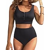 Aqua Eve Women High Waisted Bikini Set Racerback Swimsuit Two Piece Bathing Suit High Neck Swimwear