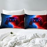 Loussiesd Gamer Bedding Set Double Size Red Blue Duvet Cover 3 Pcs view 5