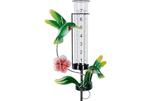 BUARO8AGA Hummingbird Rain Gauge Outdoor, Solar Stake Rain Gauges for Yard with LED Lights & Plastic Measuring Cup Large Rain Gauge Outdoor Decorative Water Gauge for Rain for Garden, Lawn, Pathway Decor