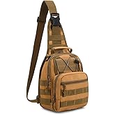 Viriber Tactical Backpack, Waterproof Military Cross-body Molle Sling Shoulder Backpack Chest Bag for Outdoor Every Day Carry Khaki