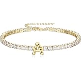 FANZE Tennis Initial Bracelet Cubic Zirconia chain Bracelets for Women Adjustable Size 6.7-8.7 Inch Gift