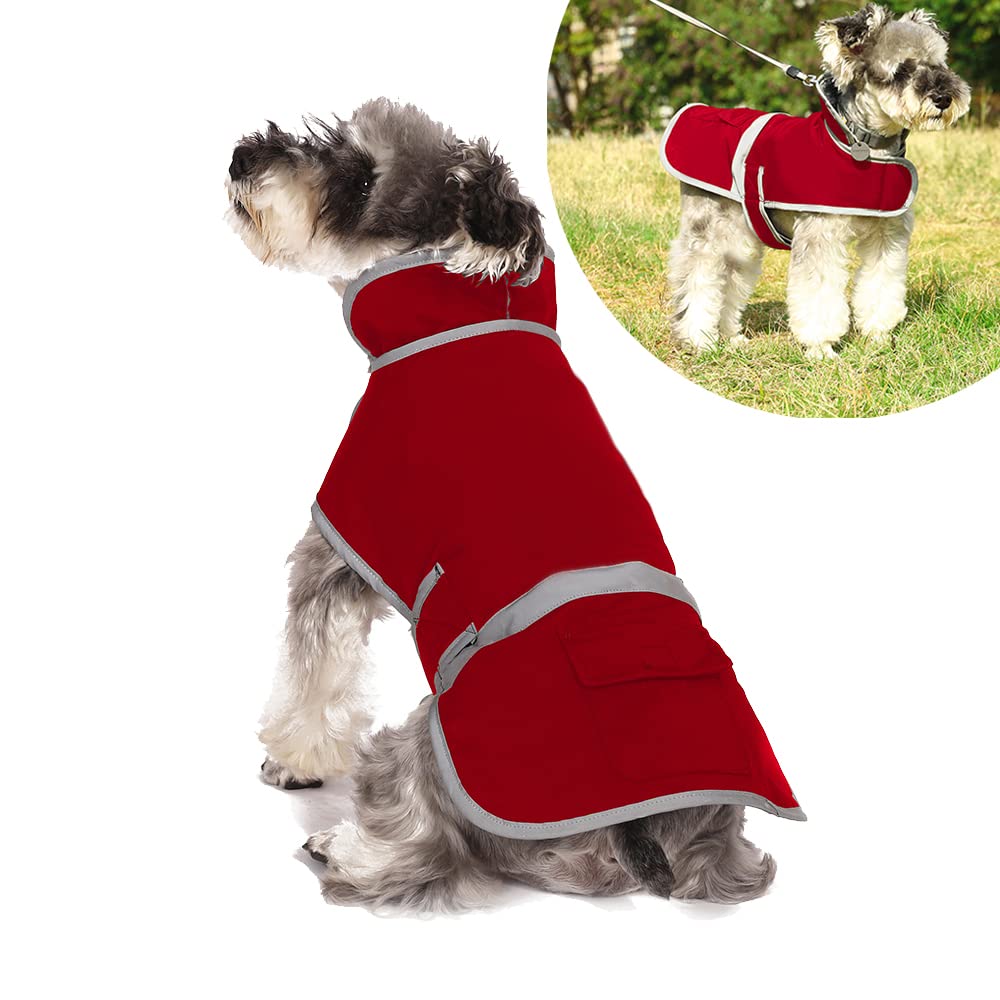 Red L Dog Warm Coats with Fleece Lining, Waterproof Dog Rain Jackets - Medium/Large
