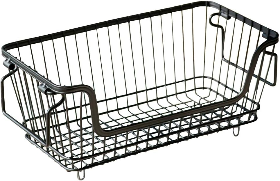 HINMAY Cesta de almacenamiento de metal con asas, apilable y colgante