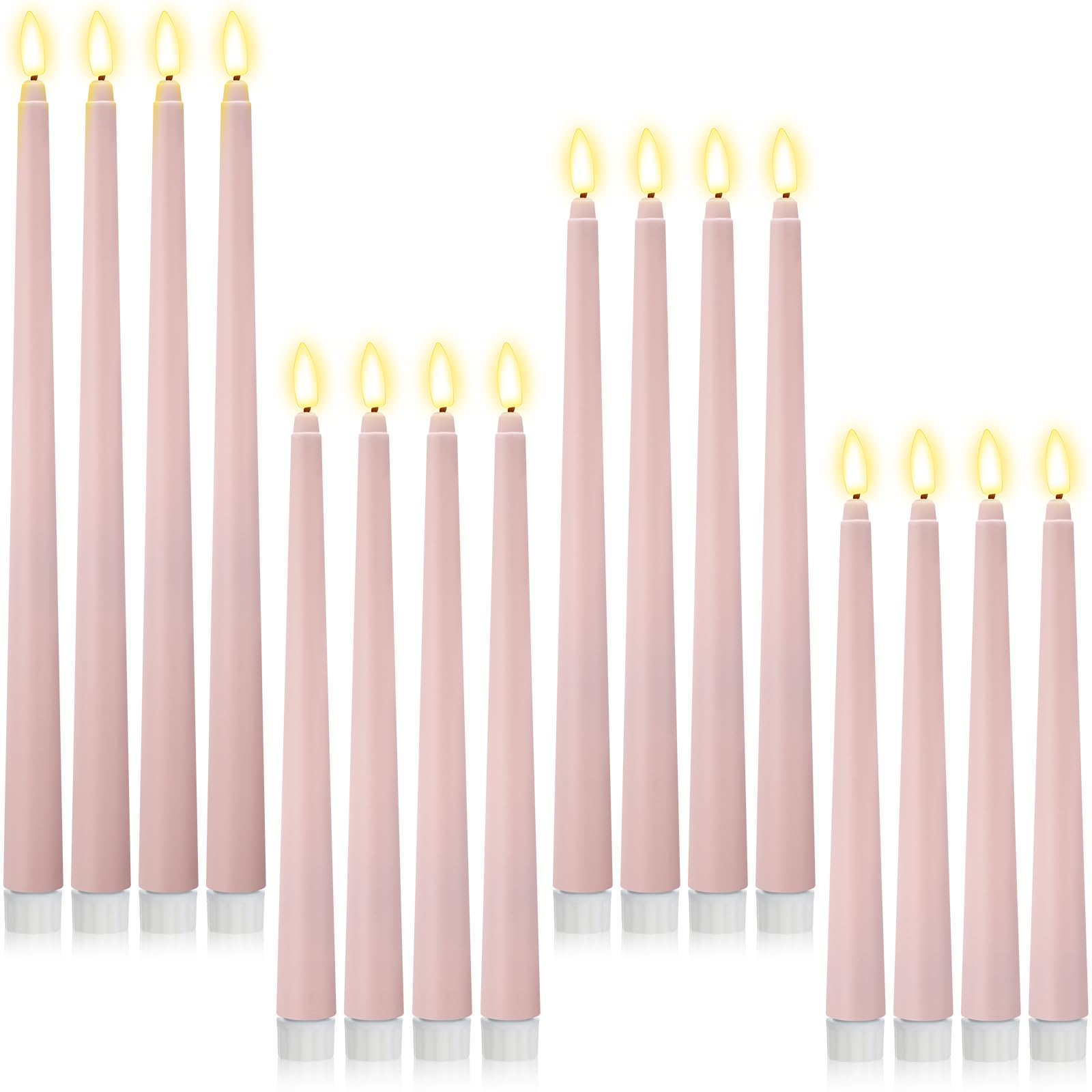 Photo 1 of Rossesay 24 Pcs Flameless LED Taper Candles Battery Operated Candles 8.58'', 9.69'', 10.98'', 12.91'', 12.8'' Flameless Candlesticks Flickering for Halloween Christmas Church Wedding(Dusty Pink)
