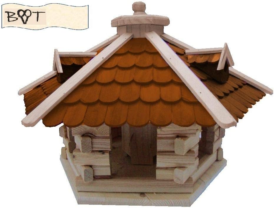 BTV -SG40OS Premium Bird House and Nesting Box in Various Colours Brown / Black / Green / Red / Natural Wavy/Flamed / Dark Brown / Light Brown with / without Stand Wooden Feeding House light brown