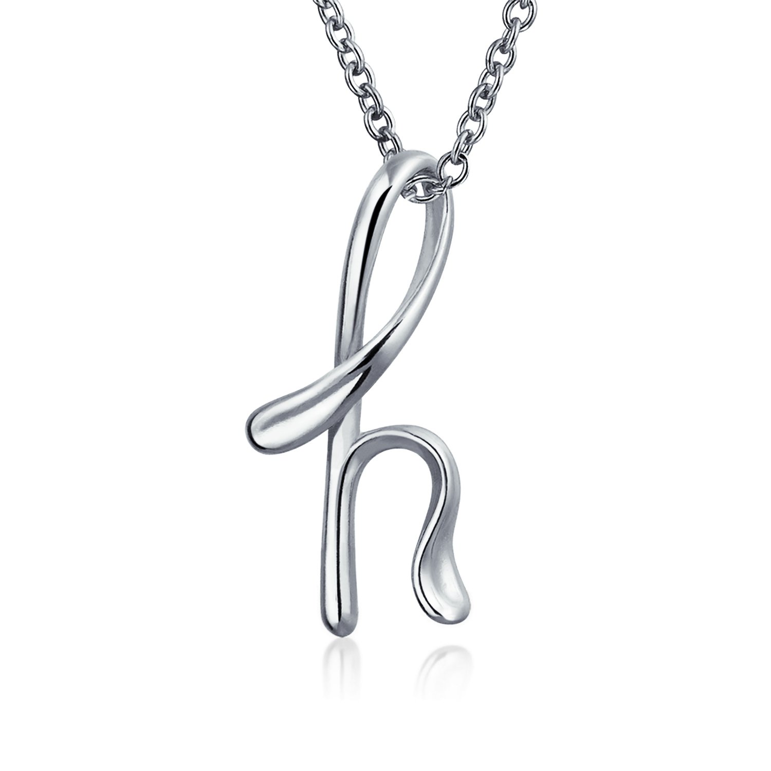 Bling Jewelry Letter H Cursive Alphabet Script Initial Pendant Necklace For Women .925 Sterling Silver 18 Inches โ image 1