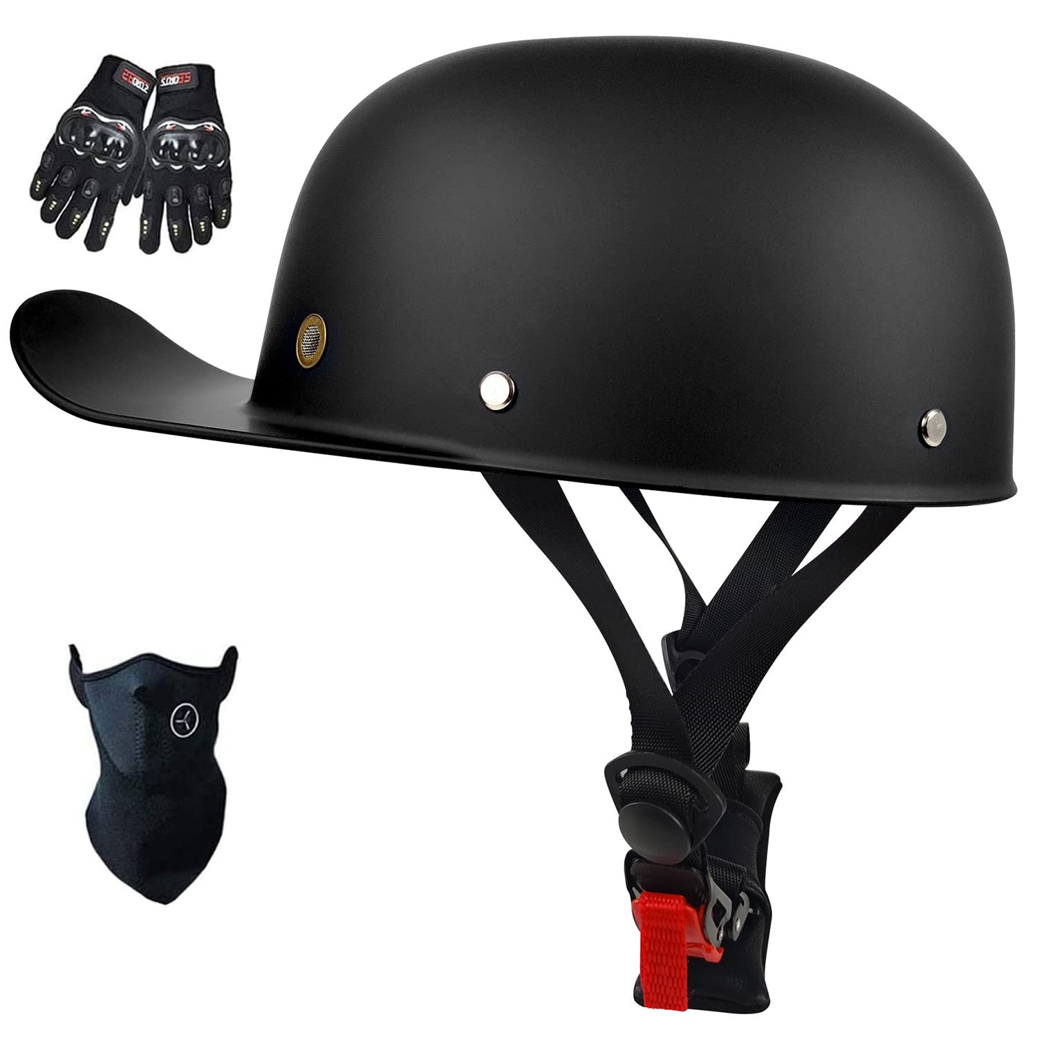 Photo 1 of Baseball Cap Motorcycle Helmet,DOT Approved Vintage Open Face Unisex-Adult Half Helmets for Scooter Moped Cap Street Cruiser (Large, Matte Black)