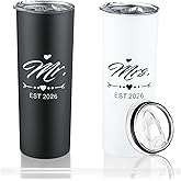 DHQH Mr and Mrs 2026 Tumbler Set, Engagement Wedding Gifts for Couples Wife Husband Bride To Be Newly Engaged 20oz Travel Tumbler Bachelorette Party Gifts