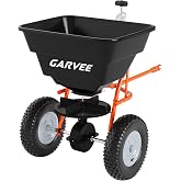 GarveeLife Tow-Behind Spreader, 85 Lbs Capacity Salt Broadcast Spreader | 10" Tires and Adjustable Flow Control Handle, Fertilizer, Seed, Salt and Ice Melt for ATV, Tractor, Lawn Garden, Black Orange