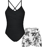 KOMEIANA 9-16Y Girls One Piece Swimsuit with Cover Up Spaghetti Strap Cutout Ruched Bathing Suit Criss Cross Straps Swimwear