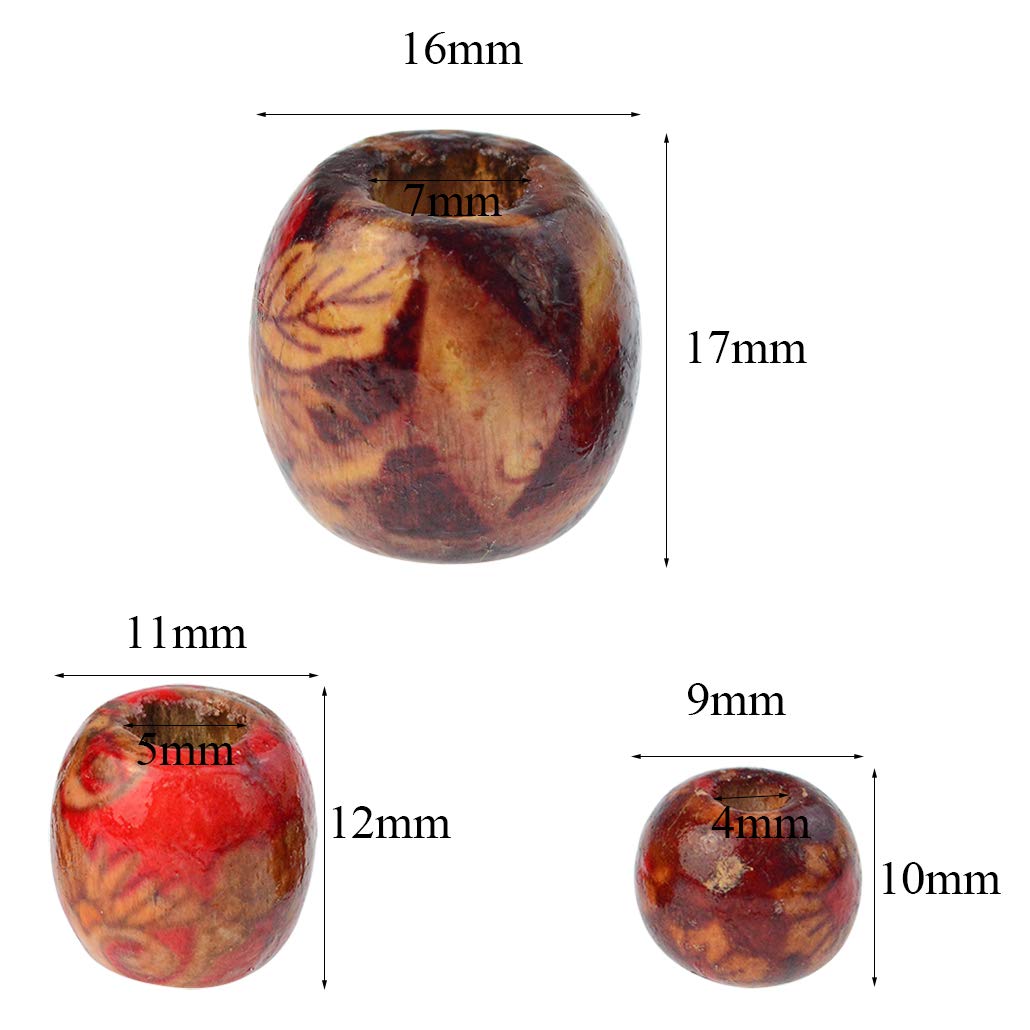 mifengda 300PCS 10mm/12mm/17mm Natural Loose Round Wood Beads Painted Pattern Barrel Beads Bulk for Jewelry Making DIY Handmade Rosary Bracelet Necklace