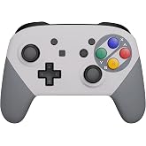 eXtremeRate SFC SNES Classic EU Style Faceplate Backplate Handles for Nintendo Switch Pro Controller, Soft Touch Replacement Grip Housing Shell Cover with Colorful ABXY Buttons for Nintendo Switch Pro