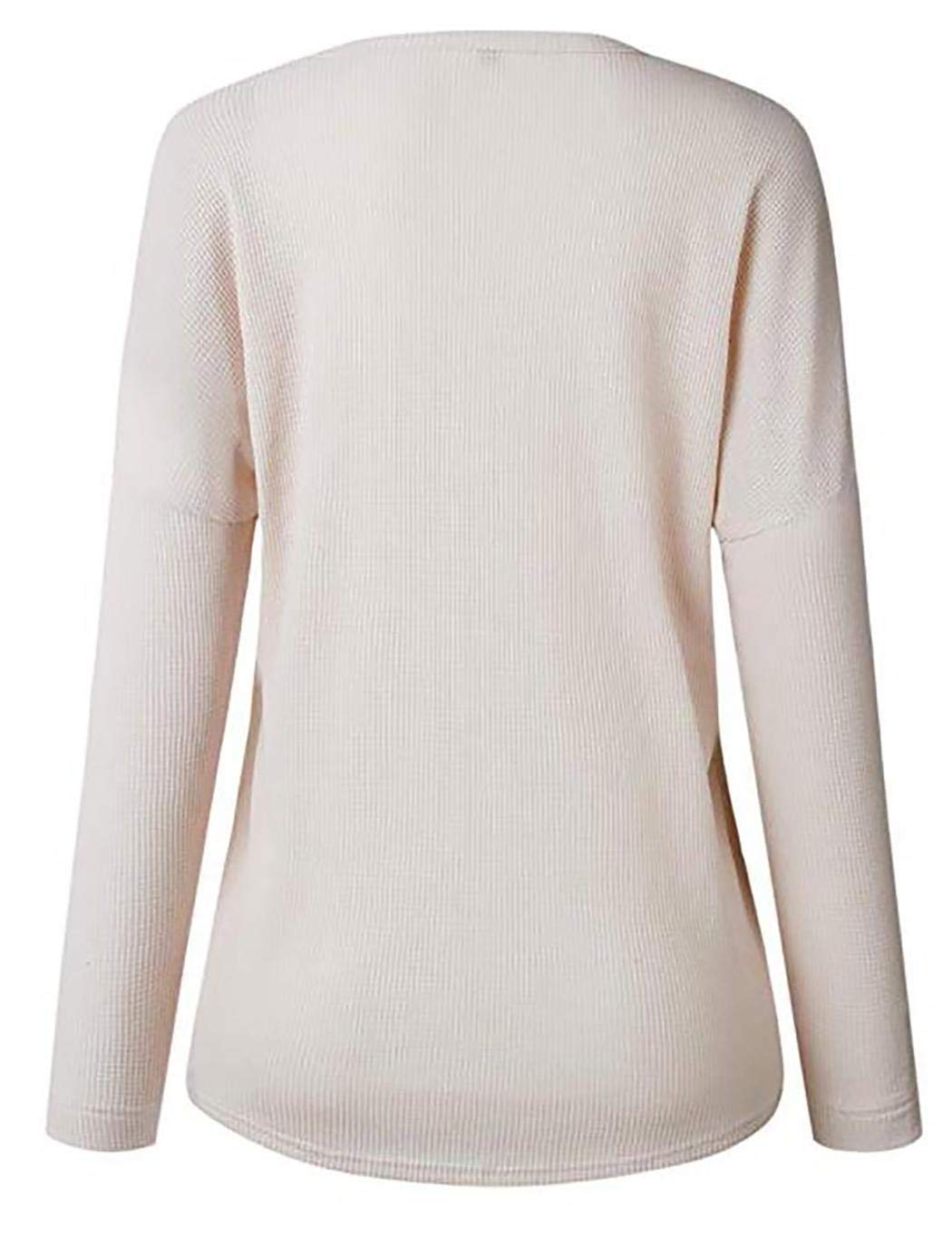 Sunnmall Women Women\'s Waffle Knit Tunic Tops,Fashion Solid Button Up Shirt Long Sleeve Casual Blouse Polos Apricot