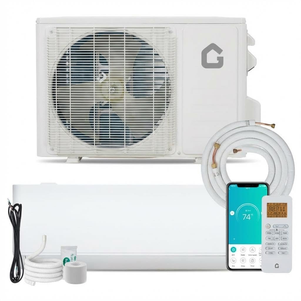 Photo 1 of 9,000 BTU Mini Split AC/Heating System, 24 SEER2 Smart Air Conditioner w/Heat Pump, 208-230V Ductless AC Unit Combo withWiFi Control, Cools/Heats up to 450 Sq.Ft, Ultra Quiet, Easy Installation