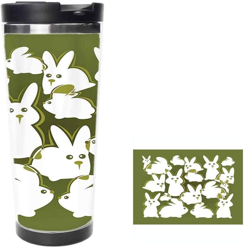 Amazon 緑の背景に面白い漫画白いウサギイースター動物イラスト 水筒 魔法瓶 真空断熱ボトル 保温保冷 ステンレス 二重構造 直飲み スポーツボトル ステンレスボトル 旅行 14oz400ml 水筒 マグボトル オンライン通販