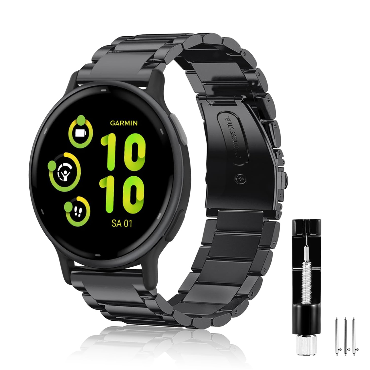 FINTIE Strap Compatible with Garmin Vivoactive 5/Vivoactive 3/Forerunner 645 Music/Vivomove HR Smartwatch - 20mm Quick Release Stainless Steel Metal Replacement Strap Wrist Band, Black