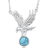 PEIMKO 925 Sterling Silver Turquoise Exquisite Eagle Pendant Necklace Boho Style Jewelry Gifts for Women Mother