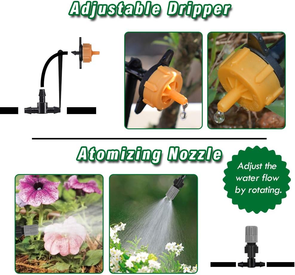 Flantor Garden Irrigation System, 50ft 1/4" Blank Distribution Tubing Watering Drip Kit/DIY Saving Water Automatic Irrigation Equipment Set for Garden Greenhouse, Flower Bed, Patio, Lawn : Garden & Outdoor