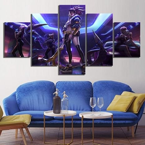 CANPIC 5 Panel Leinwand Malerei League of Legends KDA Akali Bilder Wohnkultur Wandkunst Leinwand Gedruckt Spiel Poster Artwor