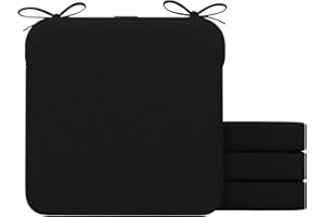AAAAAcessories Square Chair Cushions, 16" x 16" x 2" Thick Dining Kitchen Chair Pads, with Ties and Removable Cover, Indoor Dining Room Chair Cushions, Set of 4, Black