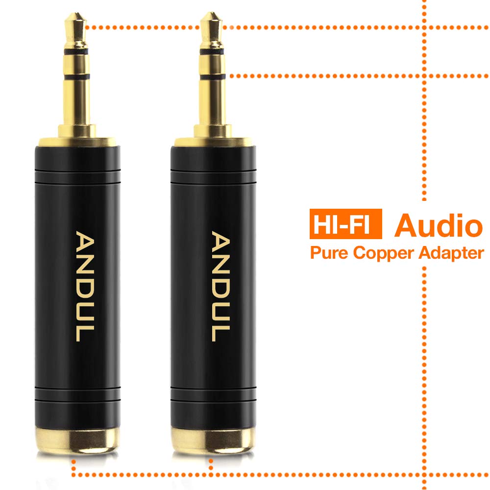 ANDUL 1/4'' to 3.5mm Stereo Pure Copper Headphone Adapter,3.5mm(1/8'') Plug Male to 6.35mm (1/4'') Jack Female Stereo Adapter for Headphone, Amp Adapte, Black 2-Pack: Industrial & Scientific