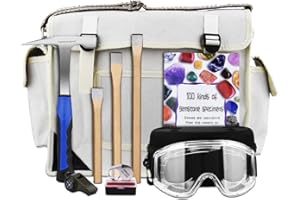 A peerless shovel 10 PCS Geology Rock Pick Hammer Kit, 21oz Hammer & 3 PCS Digging Chisels Set for Rock Hounding, Gold Mining & Prospecting Equipment Tool White Musette Bag & Safe Glasses.