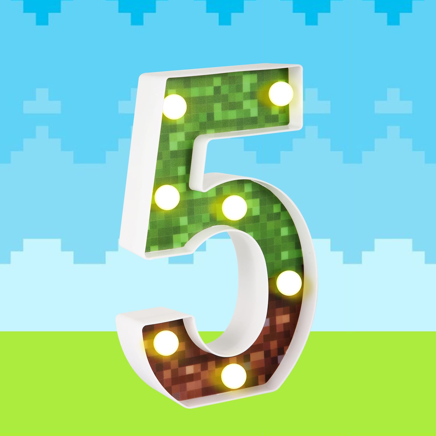 Decorative Led Glowing Numbers, Pixel Game Party Light Led Pixel Pattern Glowing Numbers Party Table Centerpieces for Mosaic Video Games (Number 5)