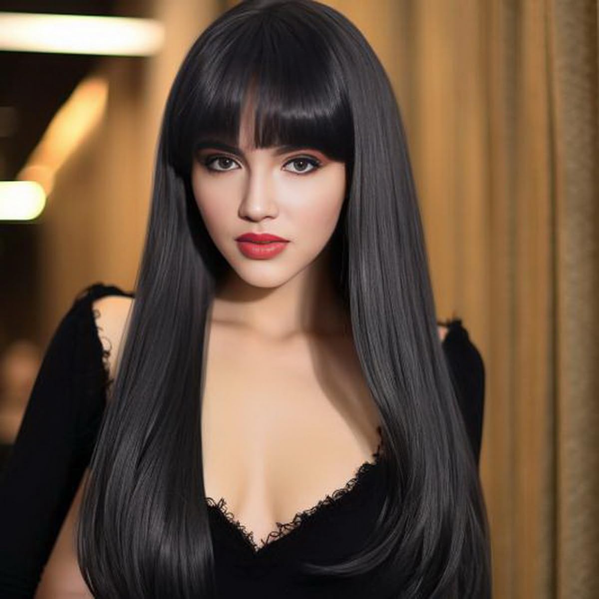 BERRYLION Black Wig with Bangs|Synthetic Wigs for Women|Straight Long Black Wigs for Black Women 27 inch — image 1