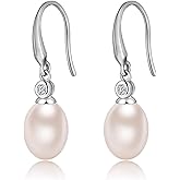ZDaoBen Pearl Dangle Earrings for Women - 8MM-10MM 925 Sterling Silver Cubic Zirconia | Elegant Hanging Pearl Jewelry Gift