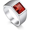 Bandmax Square Cut Gemstone Rings for Men Women, Shining Stone Signet Ring Cocktail Ring Statement Ring Personalized Birthstone Ring for Gift US Size 7-14