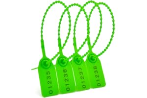 RASUNKAE 100Pcs Plastic Tamper Shipping Seals Pull-Tite Security Seal Signage Numbered Fire Extinguisher Tags Zip Ties Labels Disposable Self Locking for Logistics, Luggage,Transport (Green, 100pcs)