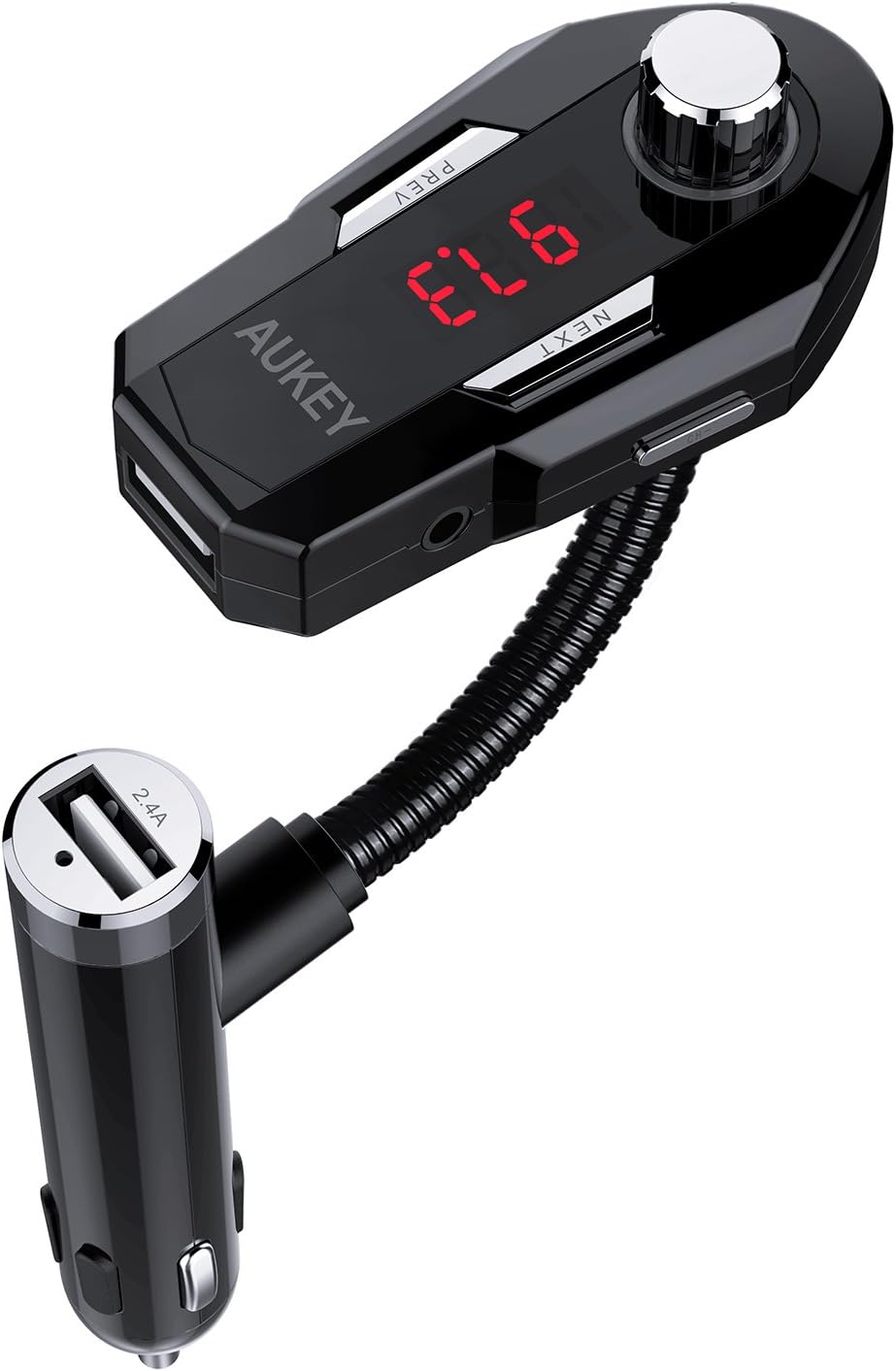 AUKEY Bluetooth FM Transmitter, Radio Adapter Car Kit with 3.5mm Audio Plug and USB Input for Mobile Audio Output Devices