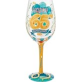 Enesco Lolita Happy 65th Birthday Hand-Painted Artisan Wine Glass, 15 Ounce, Multicolor