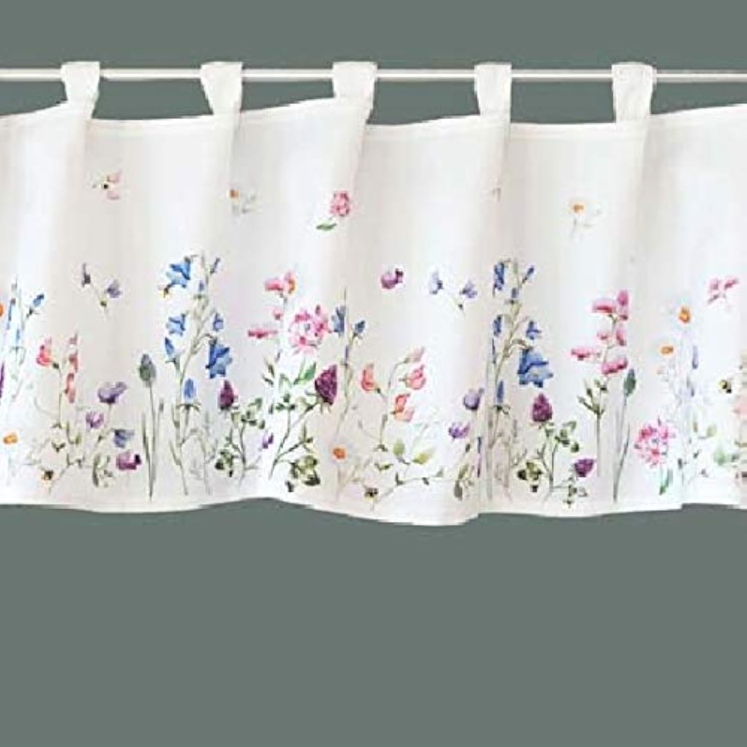 Raebel Net Curtain Bistro Curtain Kitchen Curtain Panneaux Colourful Flowers on White Background (30 x 150 cm)